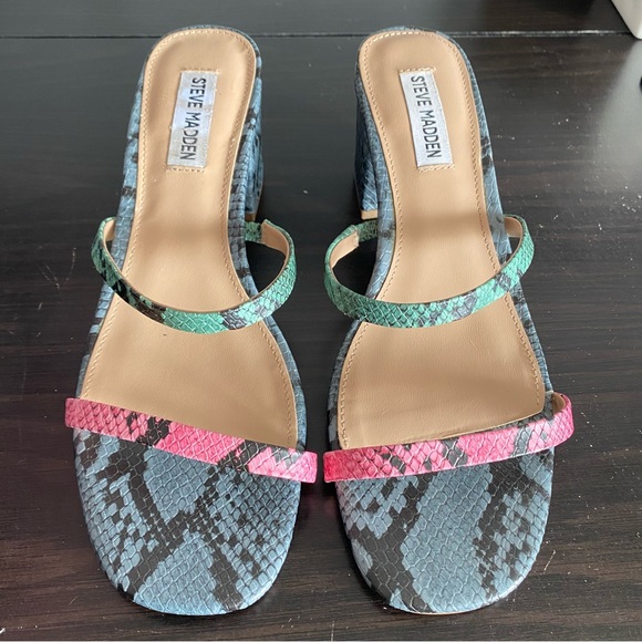 STEVE MADDEN snake skin print strappy open toe heels size 10M - Picture 3 of 15